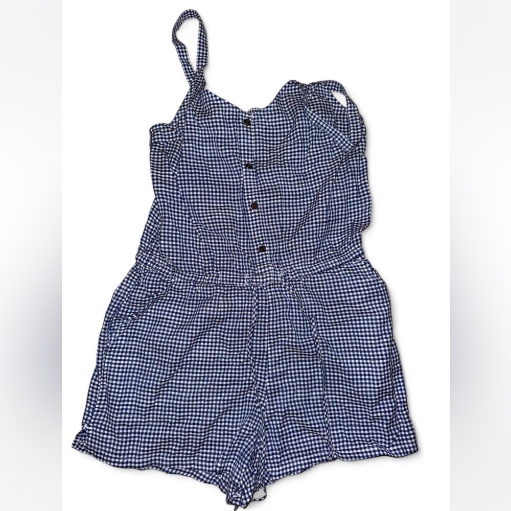 Blue and White Checkered Jumpsuit with Relaxed Fit